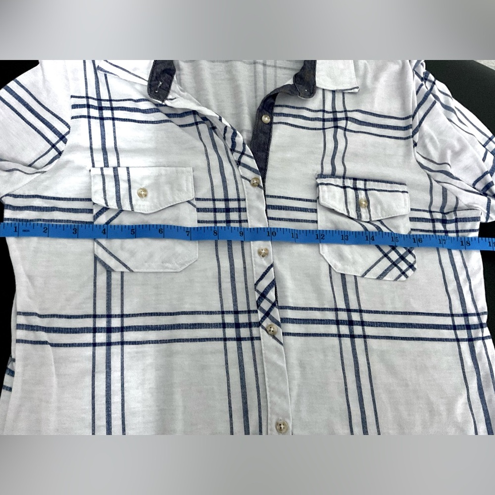 White and Blue Plaid Button Down Shirt - Picture 5 of 7